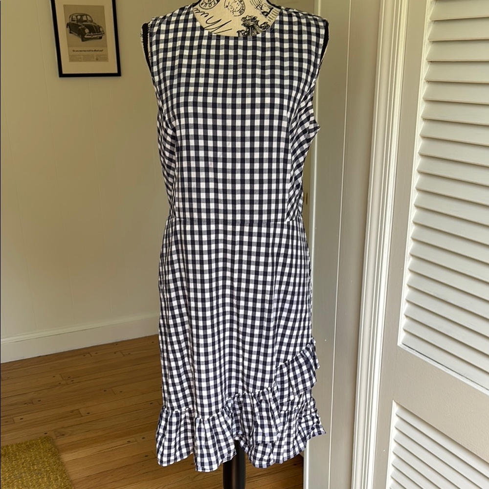 Draper James Cotton Blend Gingham Sleeveless Ruffle Faux Wrap Dress 10/12